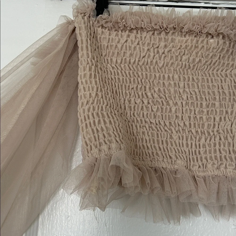 MABLE Ruffled Smocked Off-Shoulder Crop Top - Picture 3 of 9